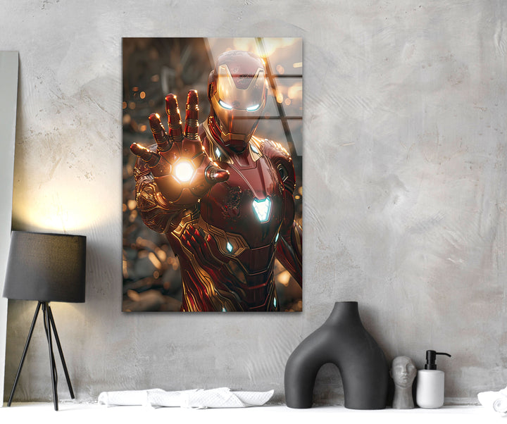 Vivid Iron Man Glass Wall Art glass art painting, glass art for the Wall
