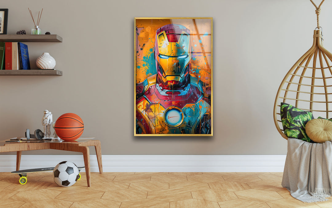 Iron Man Splash Art Glass Wall Art picture on glass wall art, photos printed on glass
