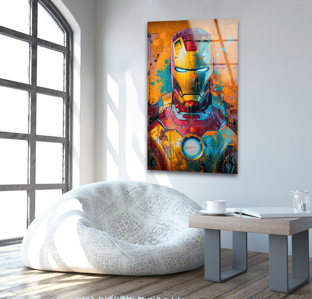 Iron Man Splash Art Glass Wall Art print on glass, glass printed photos
