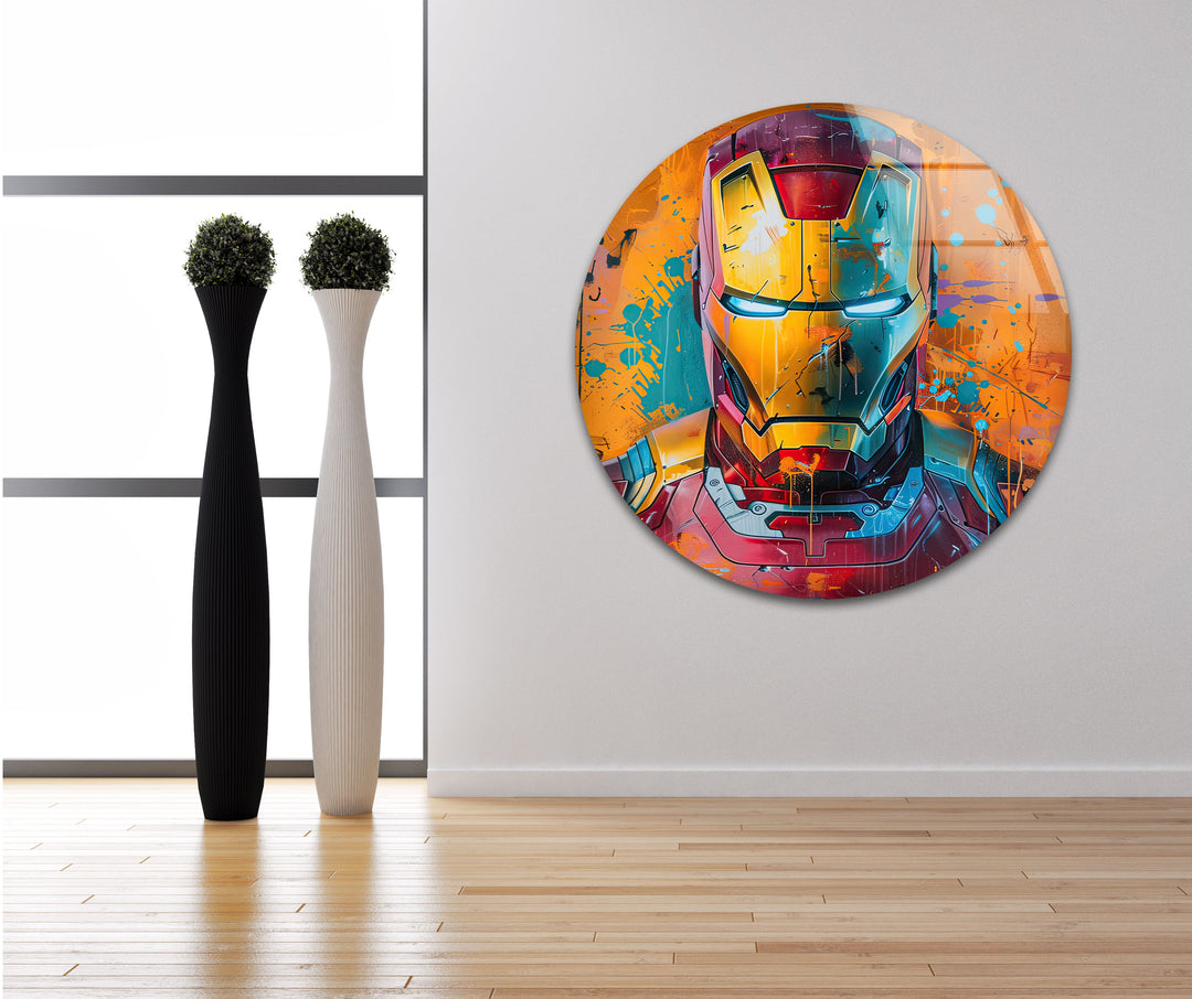 Iron Man Splash Art Glass Wall Art print picture on glass, Tempered Glass Wall Art
