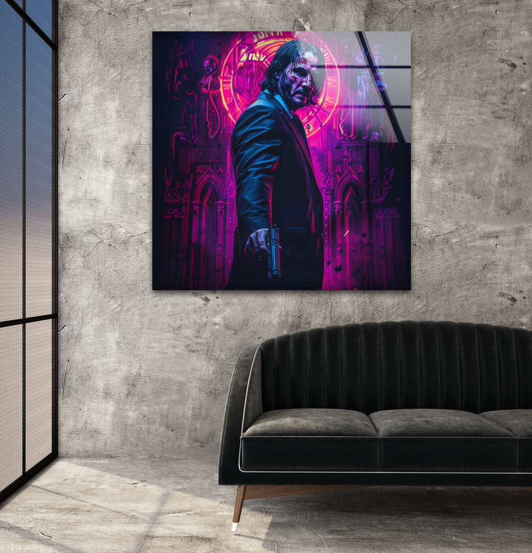 Purple John Wick Glass Wall Art custom glass photo prints, large glass prints
