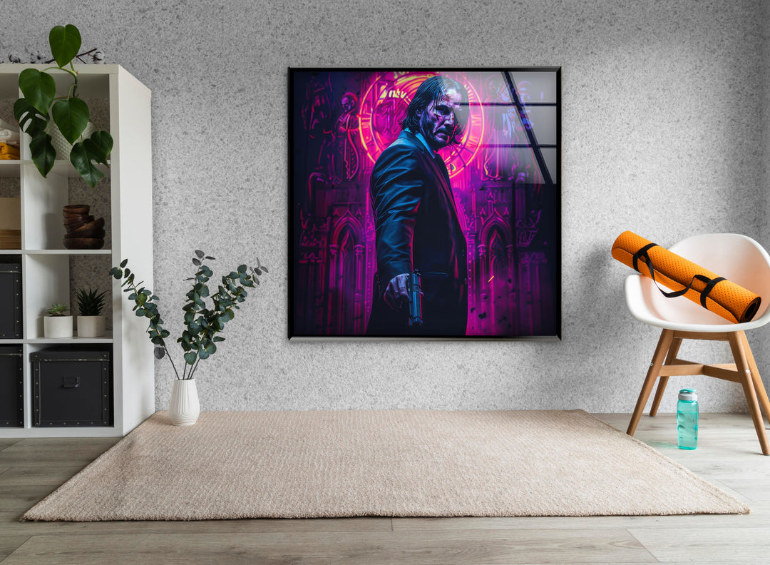 Purple John Wick Glass Wall Art picture on glass wall art, photos printed on glass
