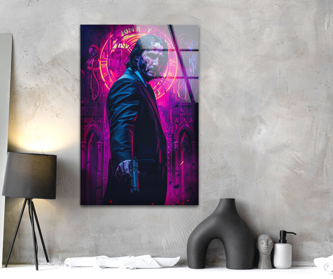 Purple John Wick Glass Wall Art stained glass wall art, stained glass wall decor
