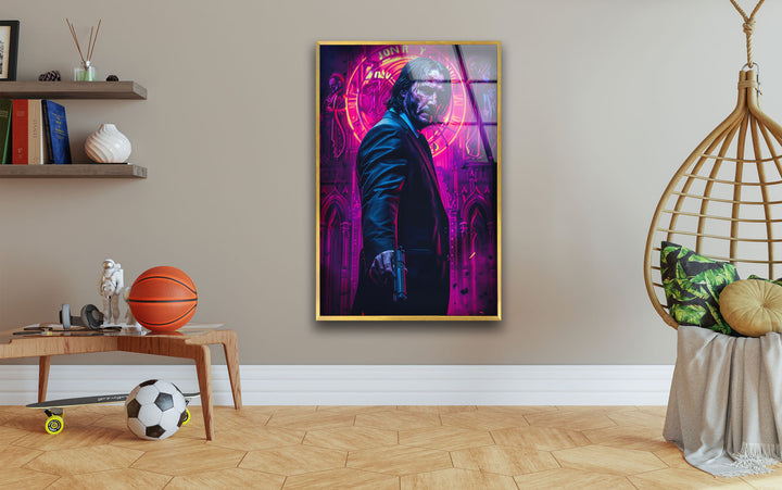 Purple John Wick Glass Wall Art glass art painting, glass art for the Wall
