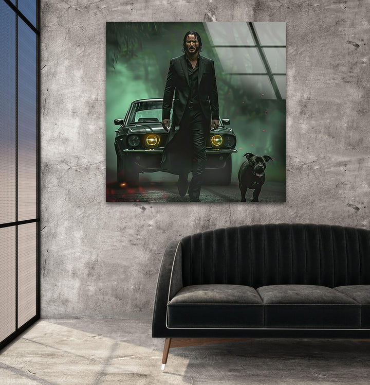 John Wick & Dog Glass Wall Art custom glass pictures, glass art prints
