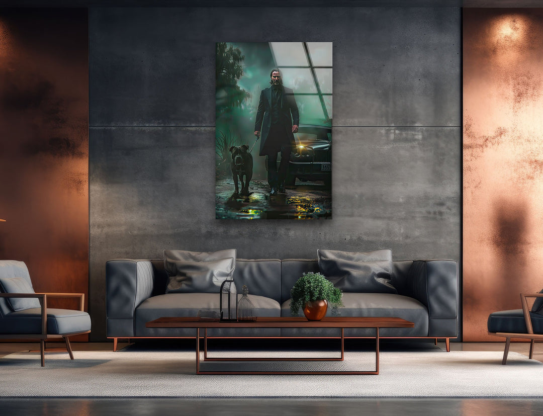 John Wick & Dog Walking Glass Wall Art Glass Printing Wall Art, Print photos on glass
