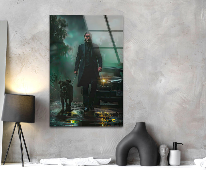 John Wick & Dog Walking Glass Wall Art glass photo prints, glass picture prints
v