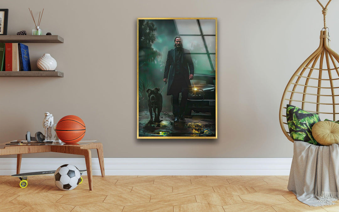 John Wick & Dog Walking Glass Wall Art glass image printing, glass prints from photos
