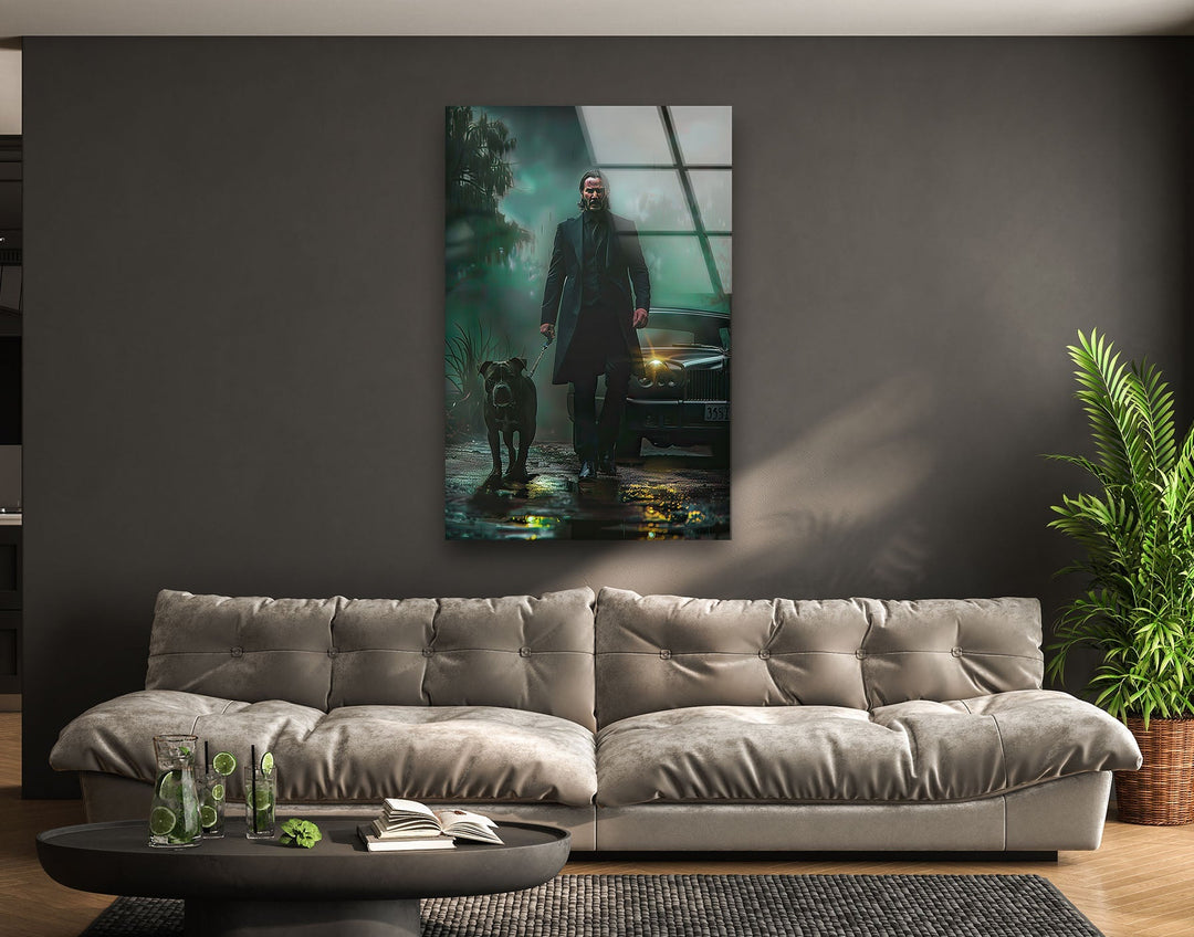 John Wick & Dog Walking Glass Wall Art stained glass wall art, stained glass wall decor
