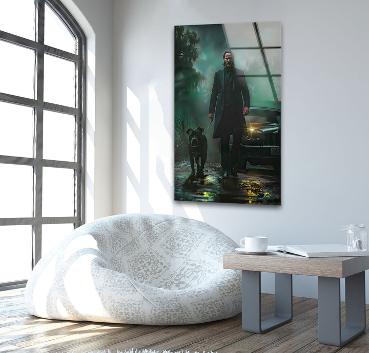 John Wick & Dog Walking Glass Wall Art glass pictures for Wall, glass prints wall art
