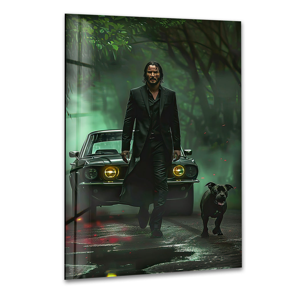 John Wick & Dog Glass Wall Art print picture on glass, Tempered Glass Wall Art
