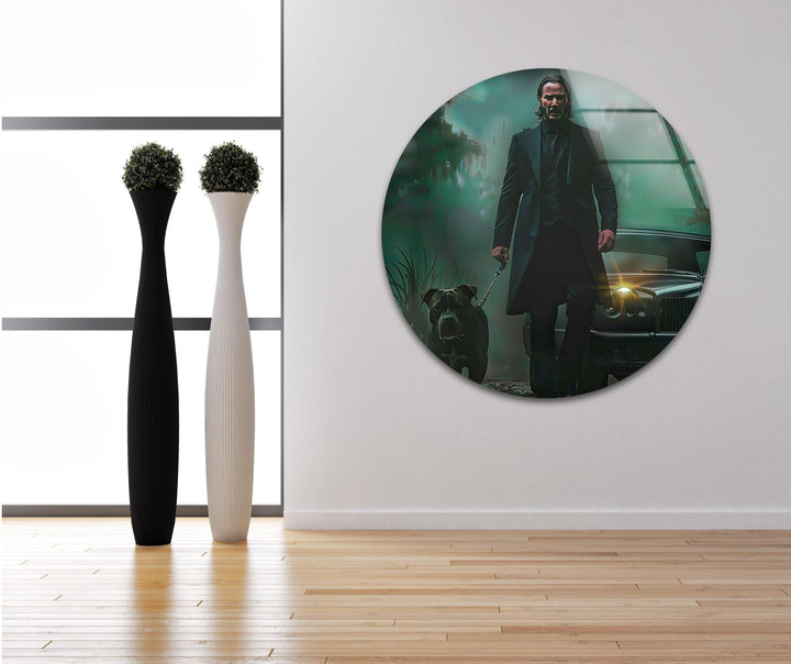 John Wick & Dog Walking Glass Wall Art custom glass pictures, glass art prints
