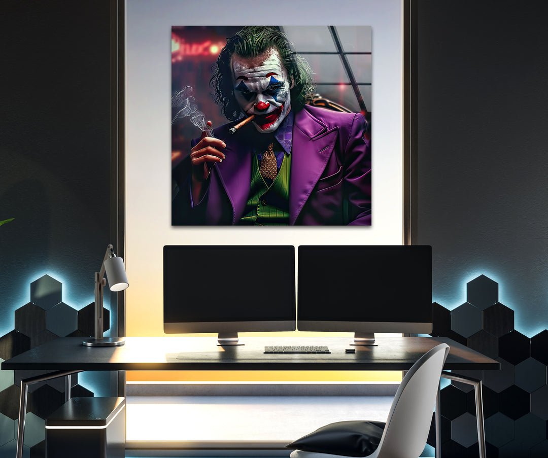 Joker in Dark Glass Wall Art print on glass, glass printed photos
