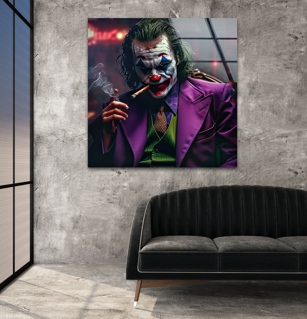 Joker in Dark Glass Wall Art custom glass photo prints, large glass prints
