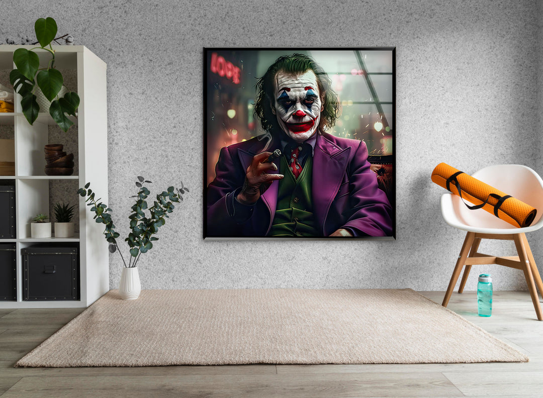 Joker in The Dark Glass Wall Art picture on glass wall art, photos printed on glass
