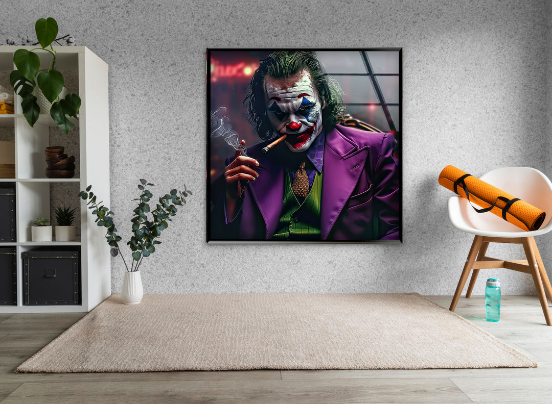 Joker in Dark Glass Wall Art picture on glass wall art, photos printed on glass
