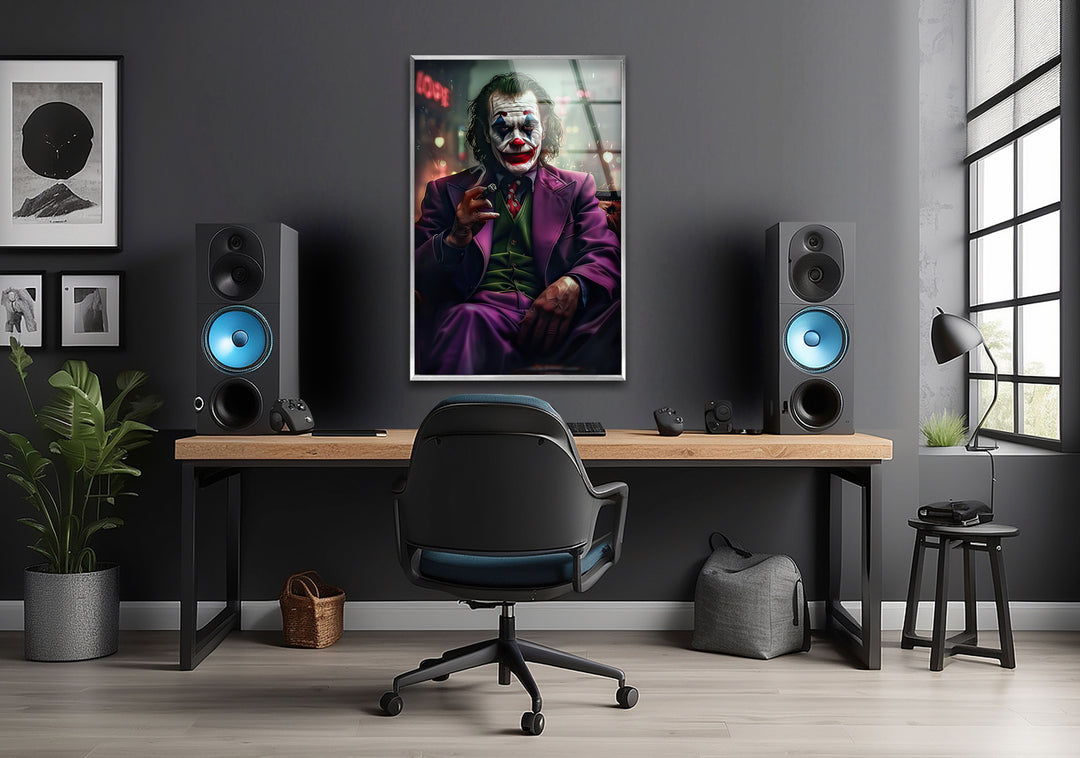 Joker in The Dark Glass Wall Art print picture on glass, Tempered Glass Wall Art
