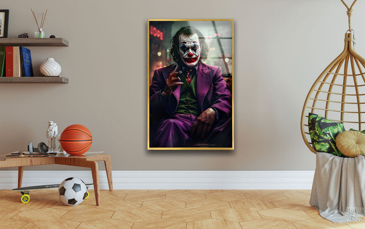 Joker in The Dark Glass Wall Art picture on glass wall art, photos printed on glass
