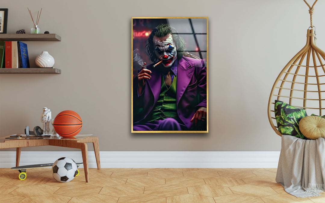 Joker in Dark Glass Wall Art photo print on glass, prints on glass wall art
