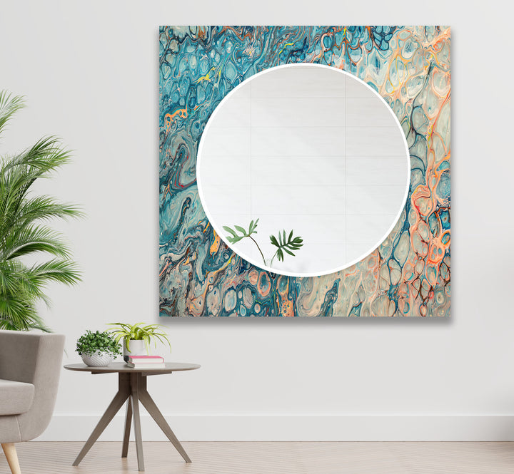 Blue & Beige Abstract Wall Mirror full length mirrors
