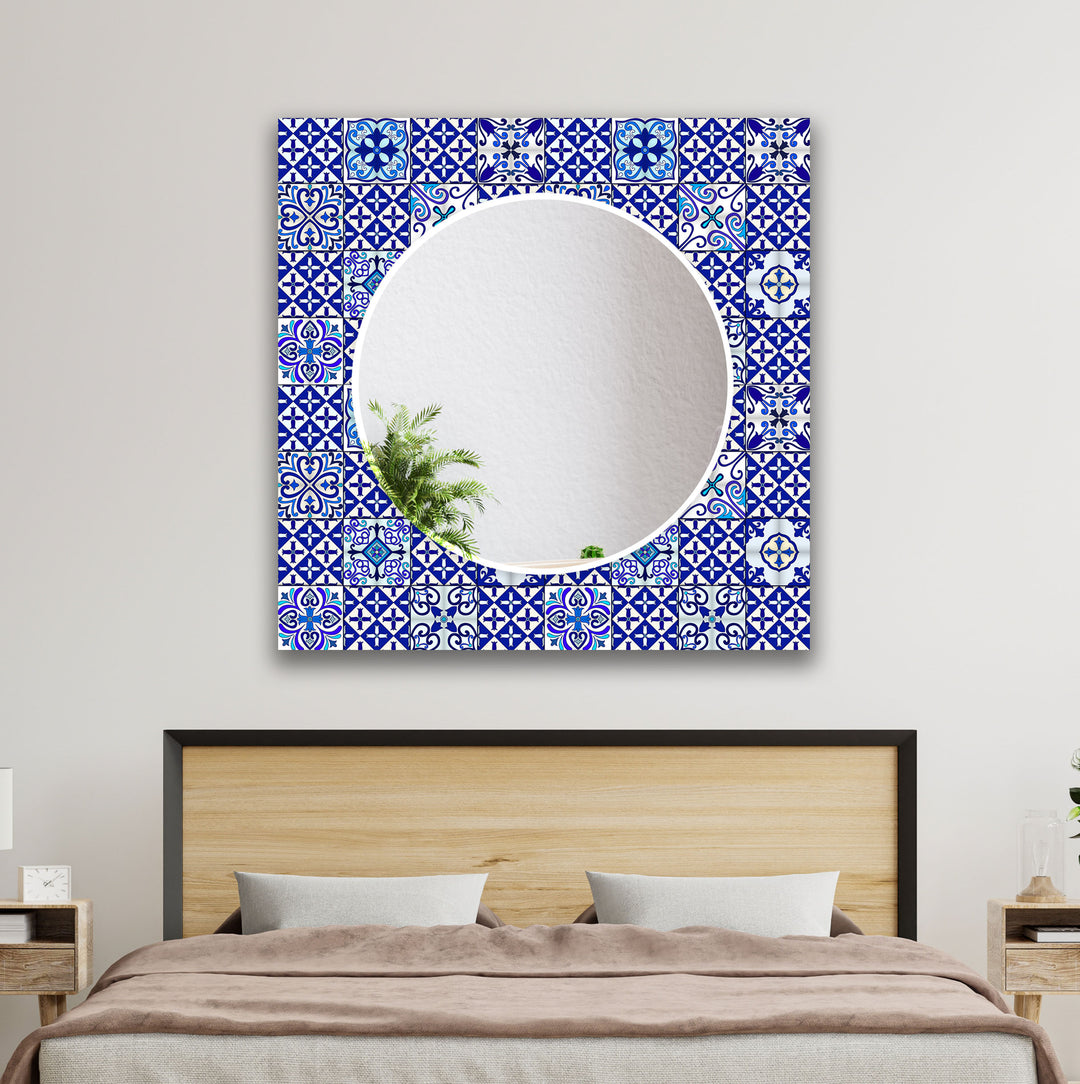 Navy Blue Mosaic Design Wall Mirror Bedroom Wall Mirror
