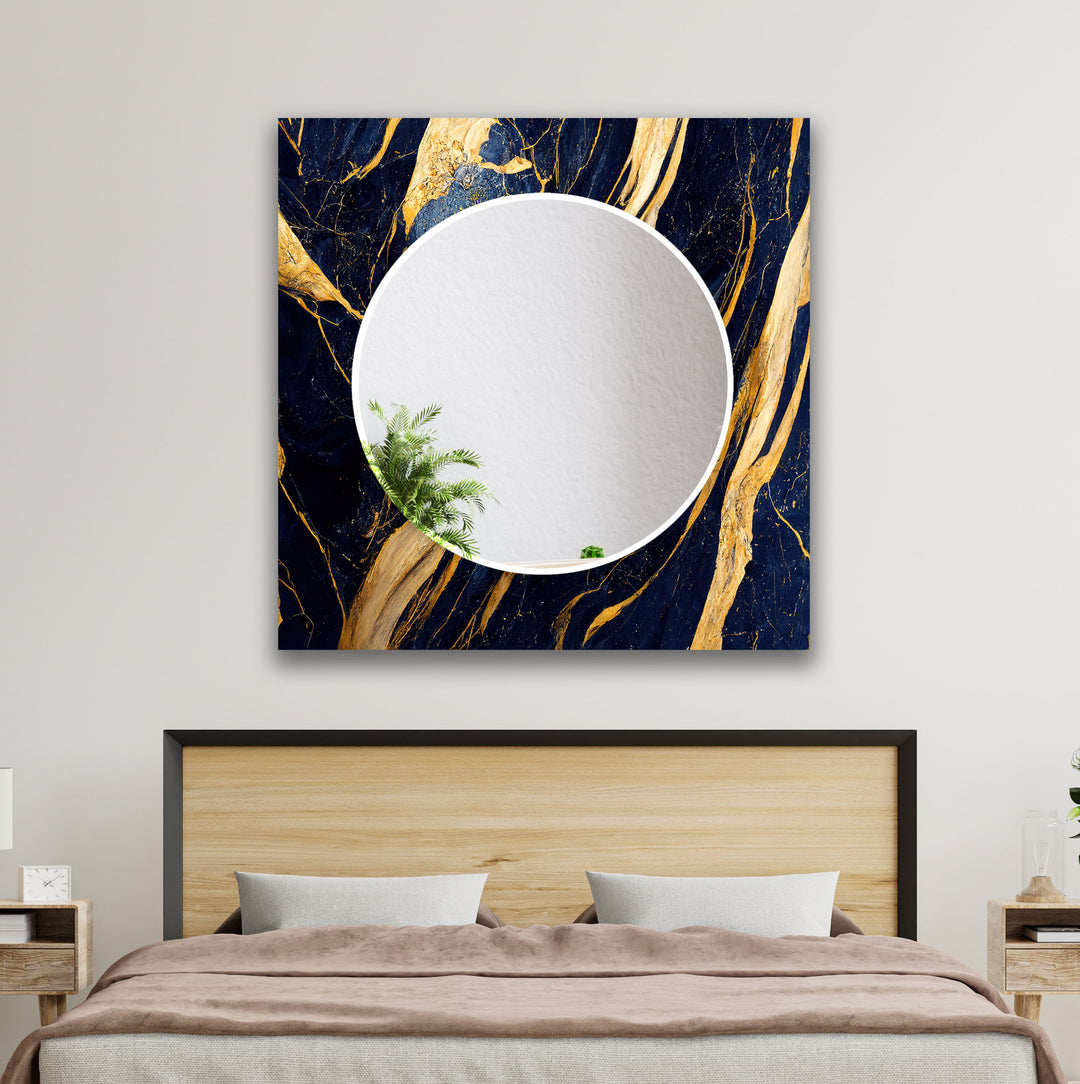 Blue & Gold Abstract Wall Mirrors Round Mirror
