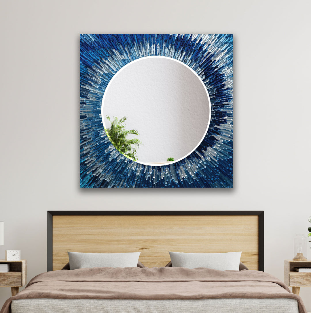 Blue White Splash Round Wall Mirror huge mirror
