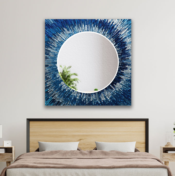 Blue White Splash Round Wall Mirror huge mirror
