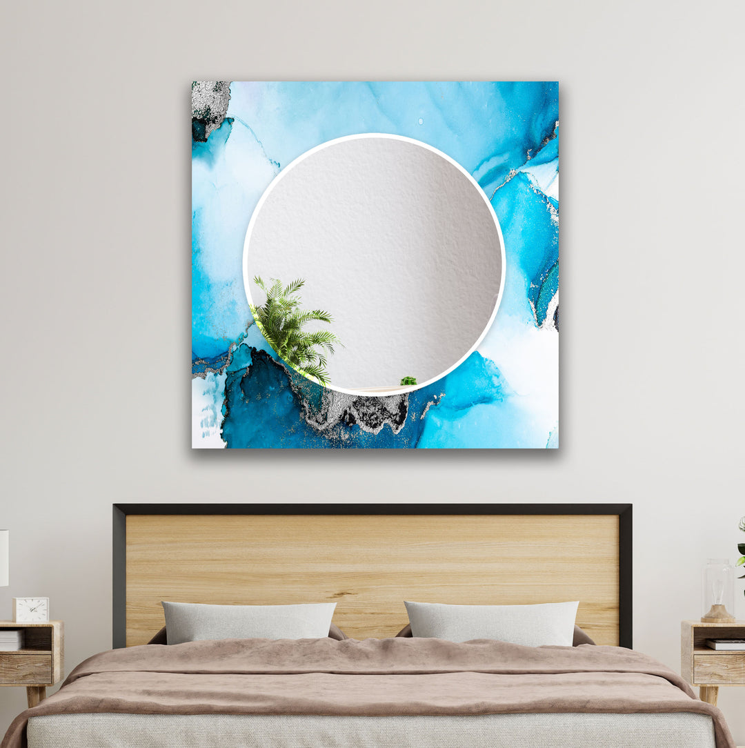 Blue and Silver Abstract Wall Mirror