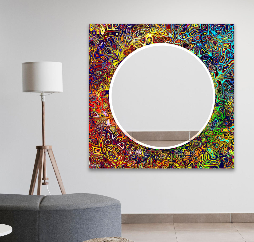 Abstract Colorful Round Wall Mirror Living Room Mirror
