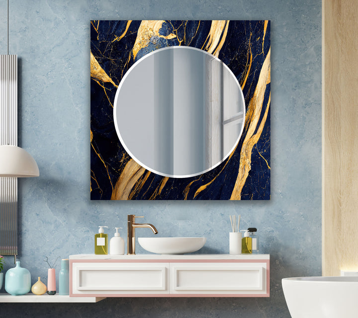 Golden Abstract Dark Blue Wall Mirror wall mirror
