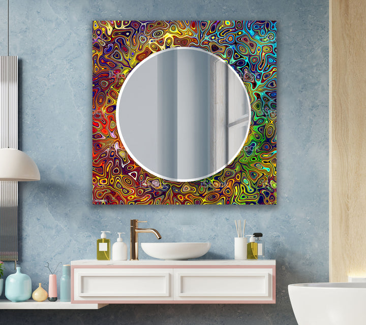 Abstract Colorful Round Wall Mirror Rectangle Wall Mirror
