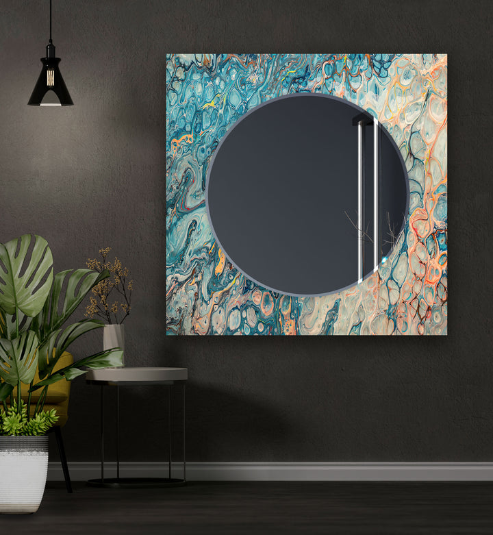 Blue & Silver Marble Wall Mirrors Wood Mirror
