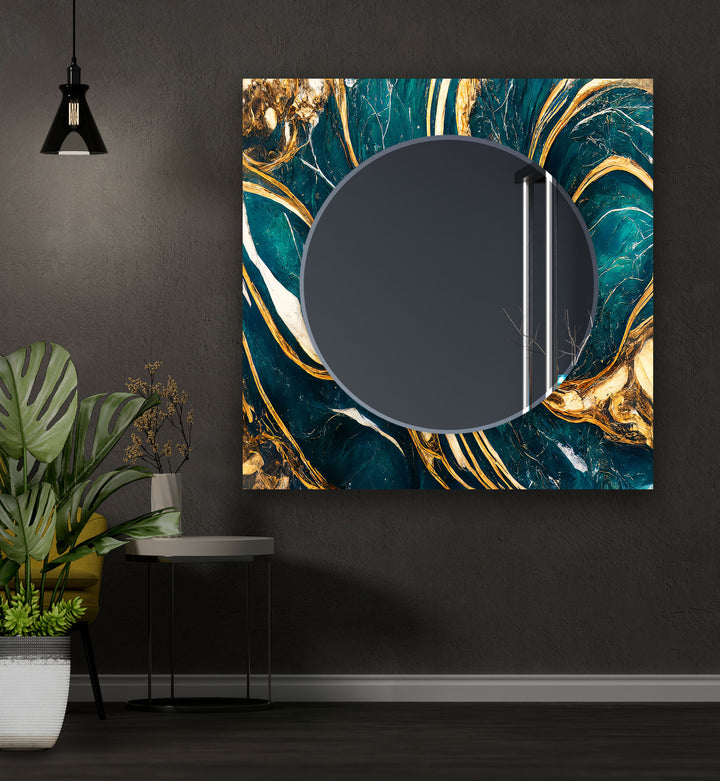 Dark Green Golden Details Wall Mirror Long Wall Mirror
