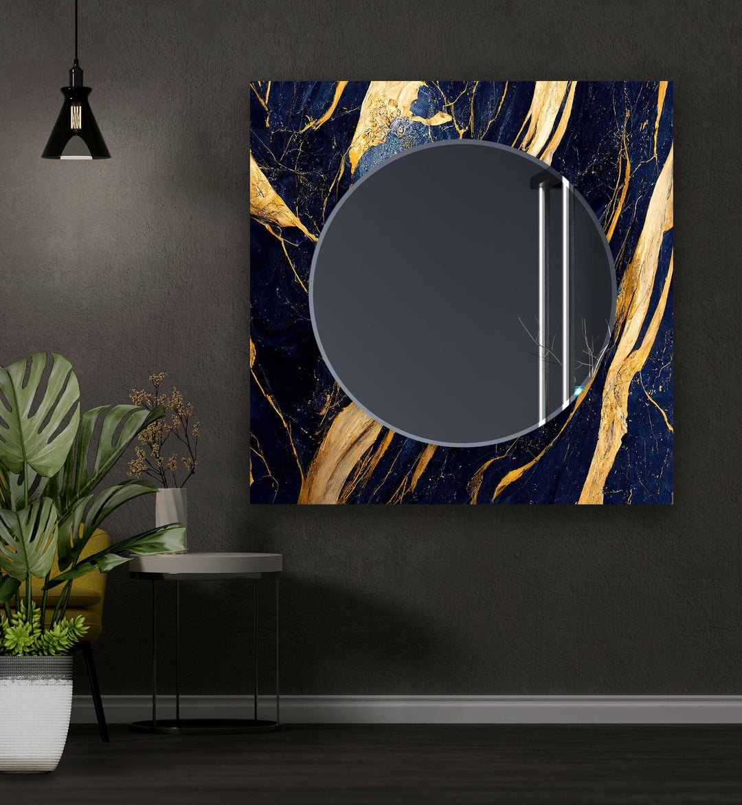 Golden Abstract Dark Blue Wall Mirror led mirrors
