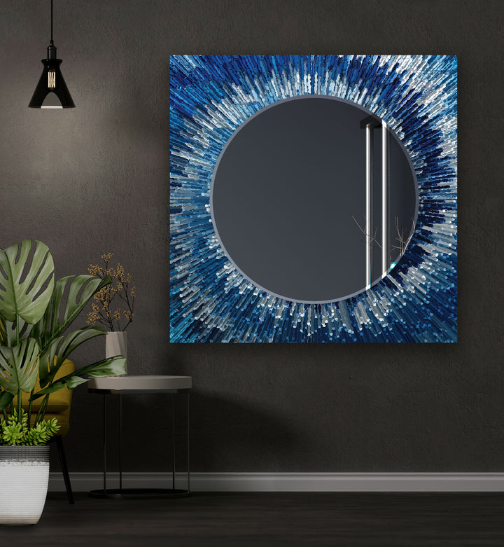 Blue White Splash Round Wall Mirror big wall mirror
