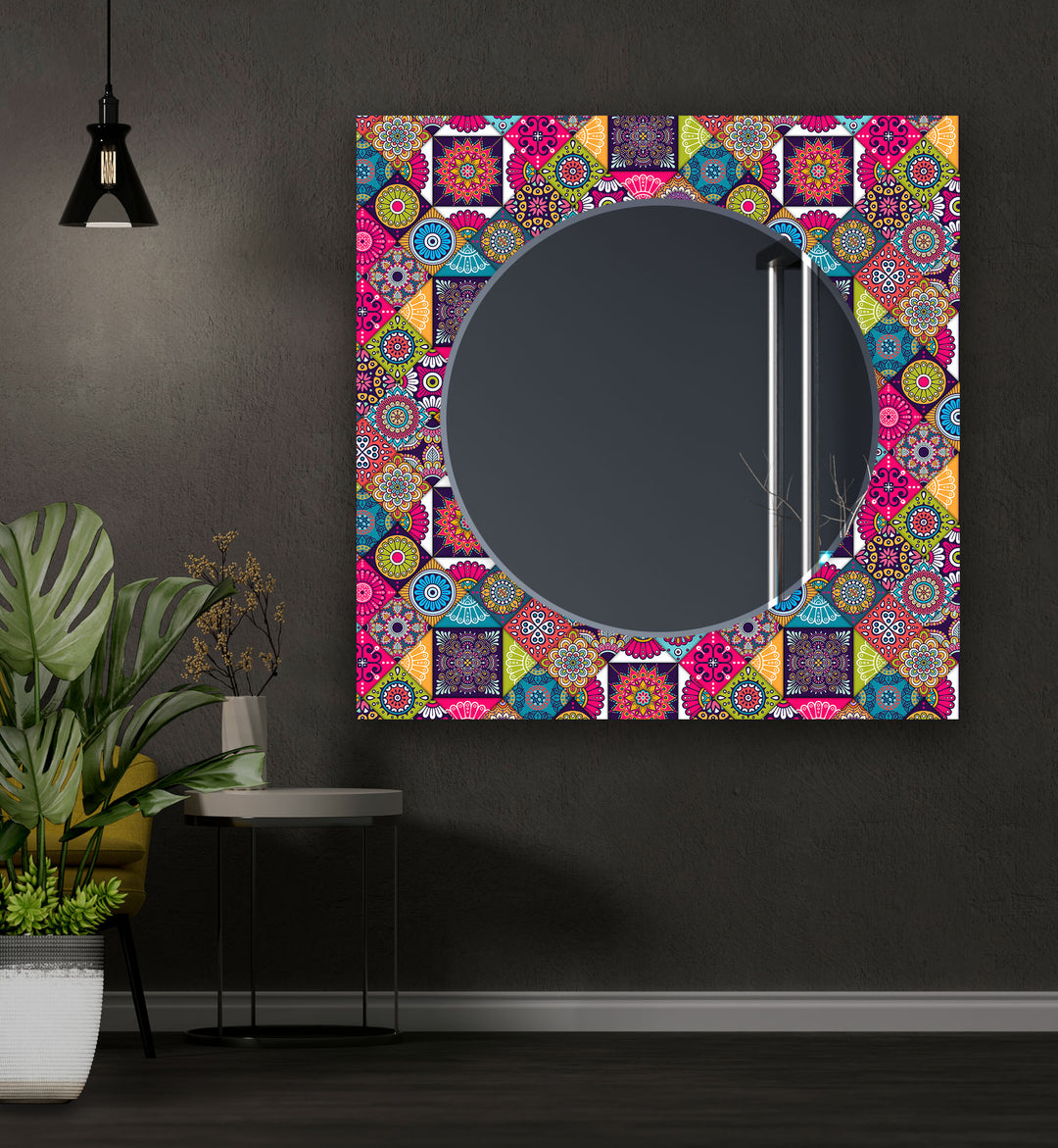 Red and Pink Mandala Wall Mirror Framed Mirror
