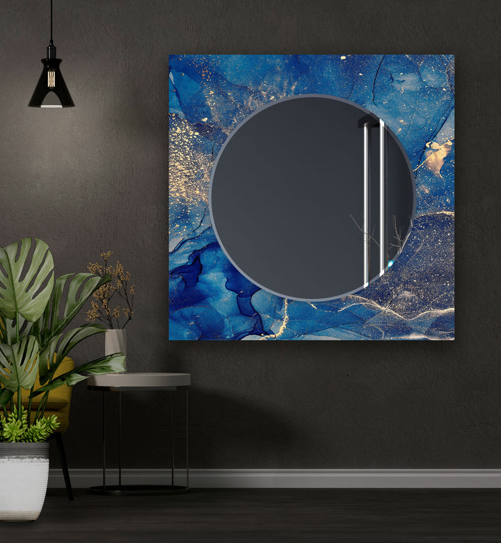 Blue Gold Details Marble Wall Mirror large wall mirror
