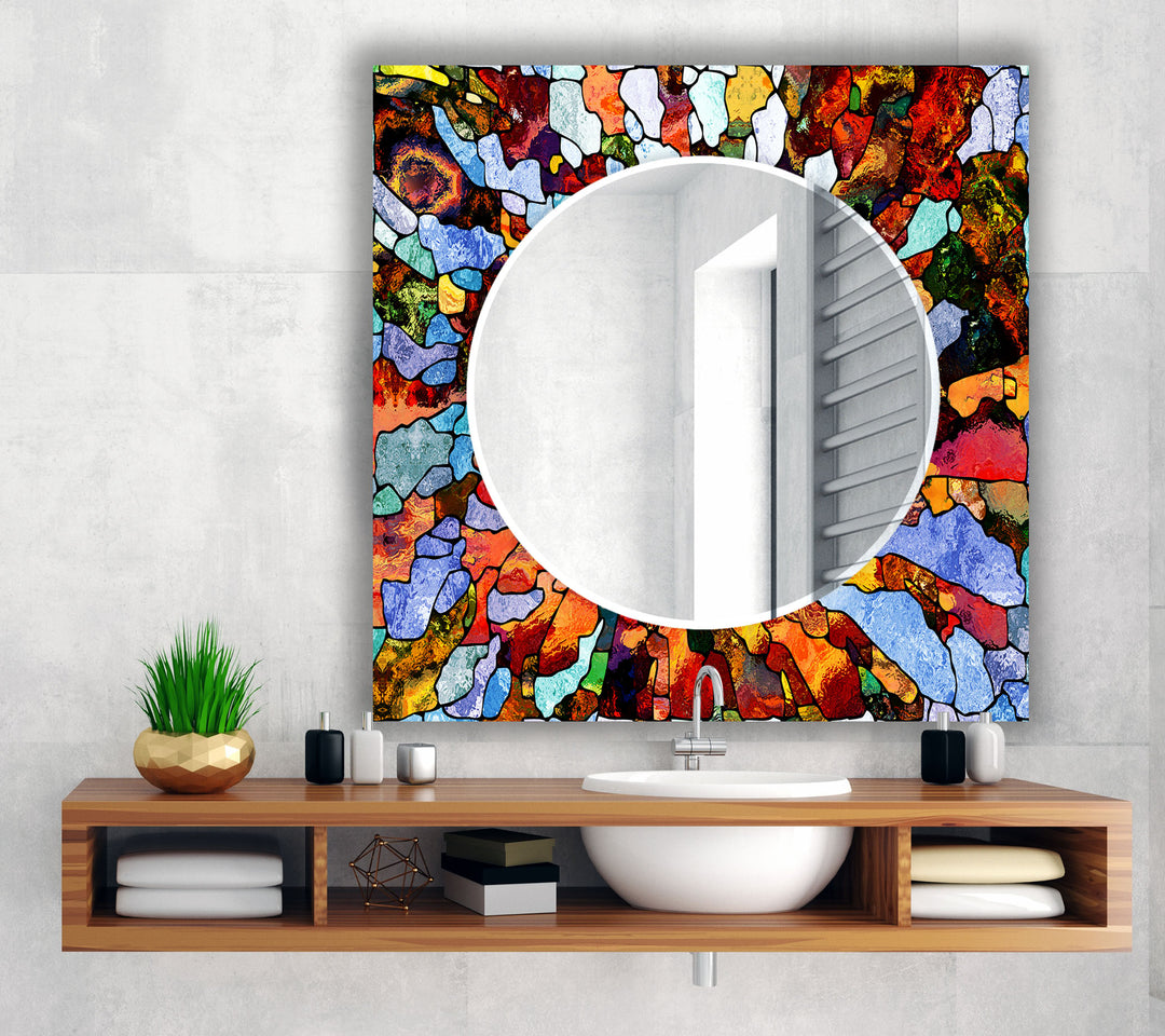 Colored Mosaic Stones Wall Mirror Stained Glass Mirror
