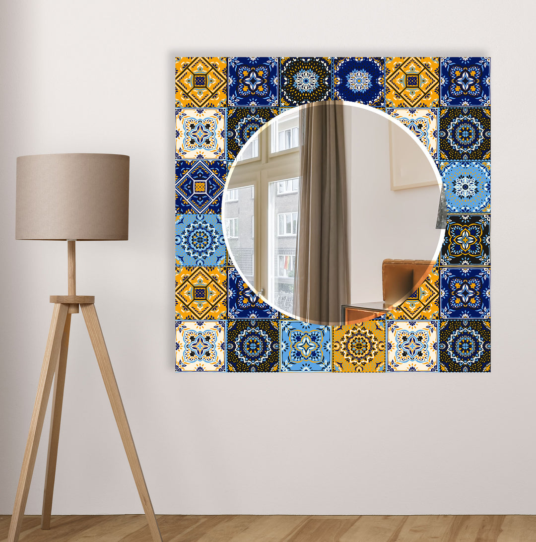 Mosaic Blue & Yellow Wall Mirror Long Wall Mirror
