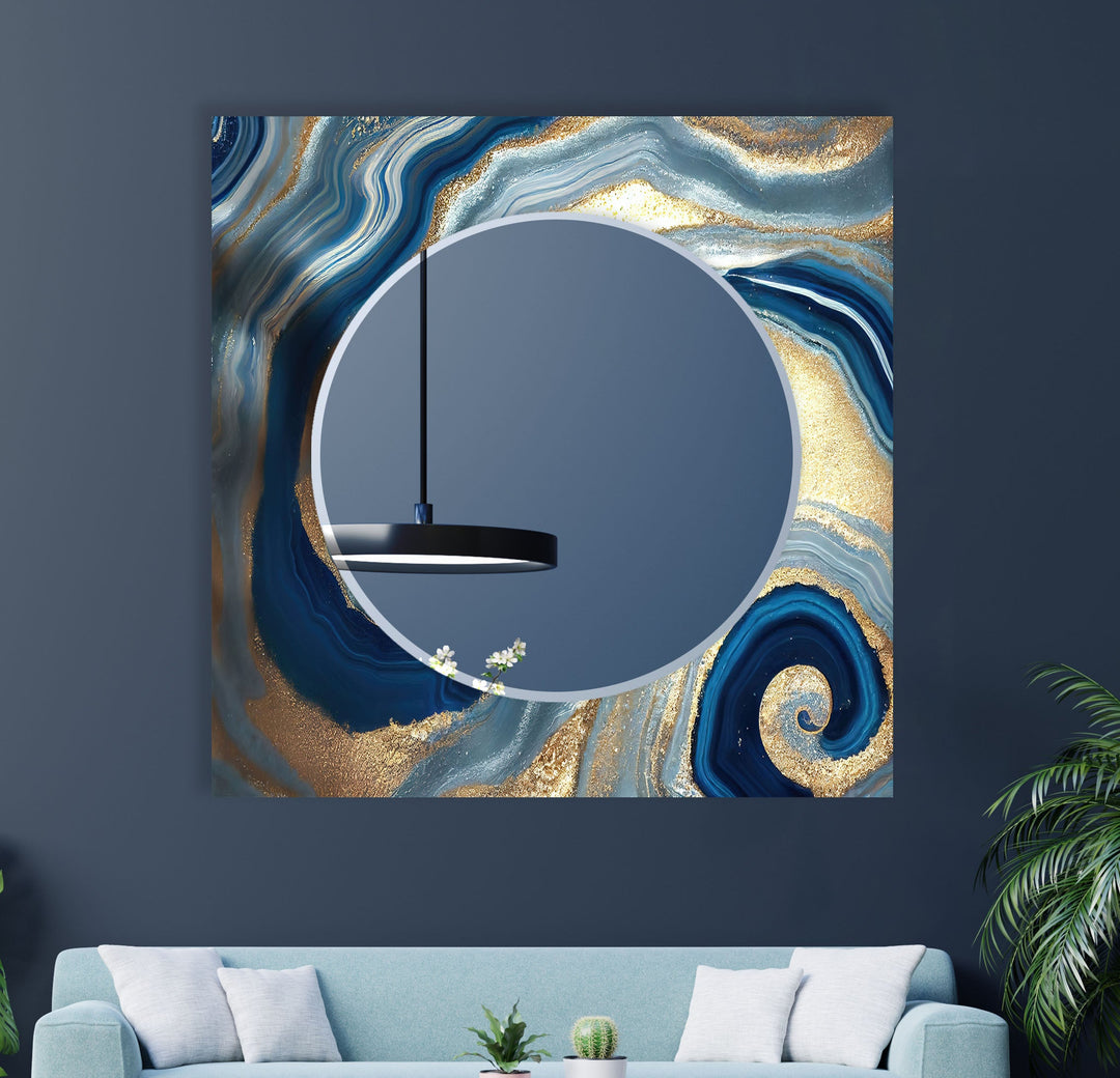 Marble Silver & Blue Wall Mirror mirror wall art
