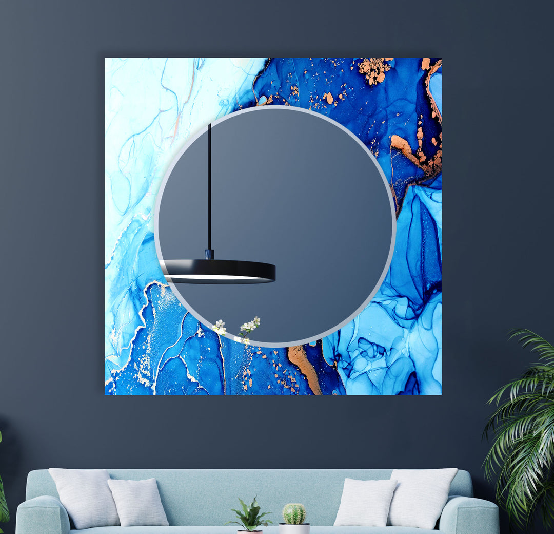 Stained Blue White Wall Mirror Modern Mirror
