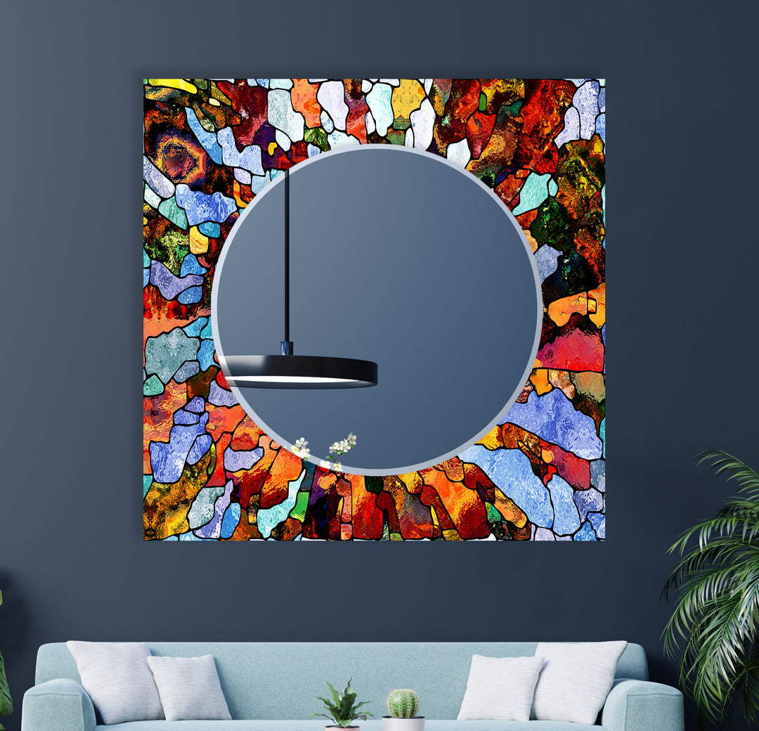 Colored Mosaic Stones Wall Mirror Round Wall Mirror
