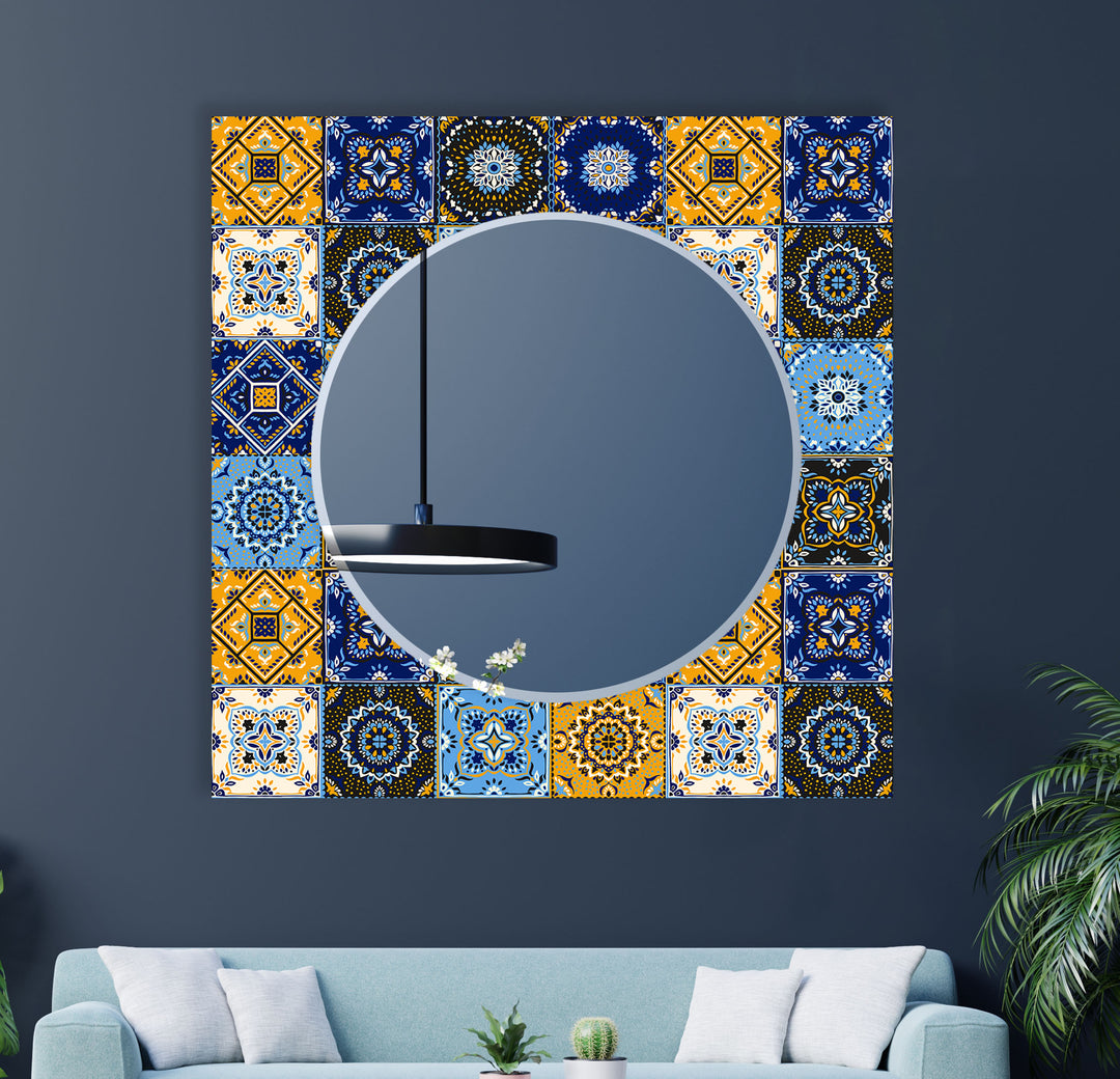 Navy Blue and Yellow Mosaic Wall Mirrors large mirror
