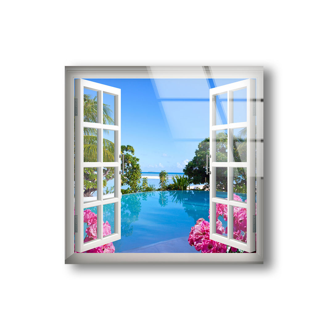 Tropical Beach Window Glass Wall Art