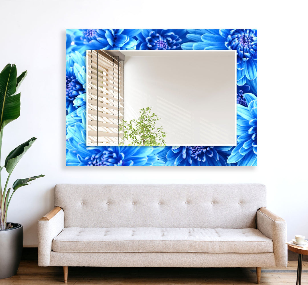 Big Blue Flowers Wall Mirror Large Wall Mirror
