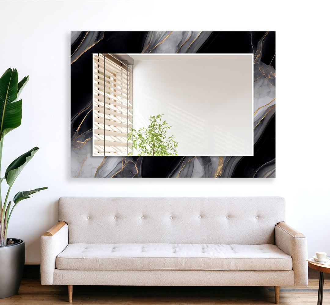 Black Gray Marble Wall Mirror