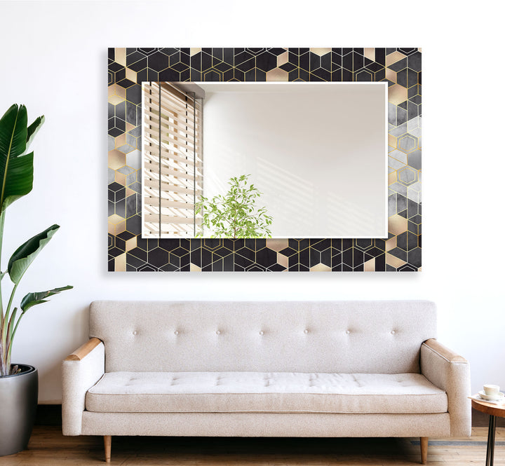 Black Golden Hexagon Wall Mirror Huge Mirror
