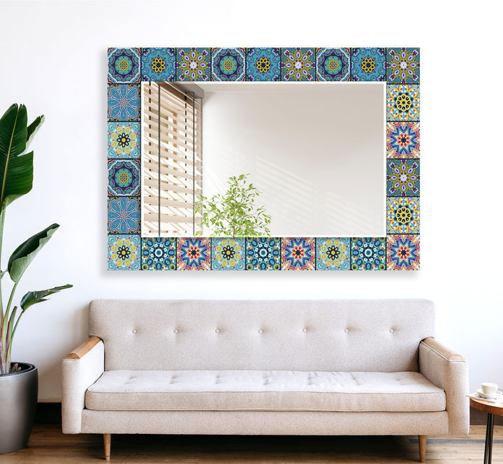 Mosaic Blue Design Wall Mirrors Framed Mirror
