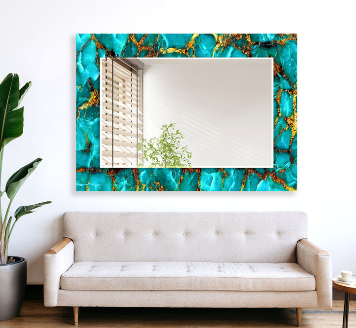 Turquoise & Gold Abstract Wall Mirror 